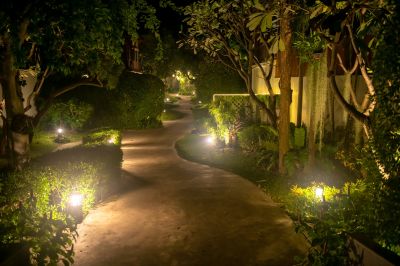 Finished Garden with Pathways and Lighting